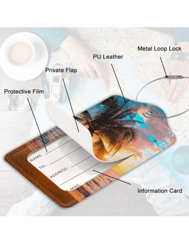 2 Etiquetas de Equipaje de Cuero ZEWOCA - Impermeables con Asa de Metal