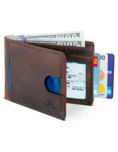 Cartera Bifold de Cuero Genuino SERMAN BRANDS con Bloqueo RFID