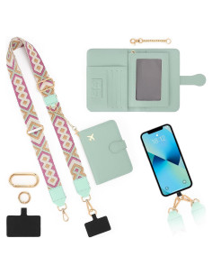 Portapasaportes ZOPPEN Verde con Correa Cruzada y Lanyard