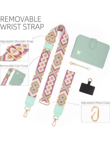 Portapasaportes ZOPPEN Verde con Correa Cruzada y Lanyard