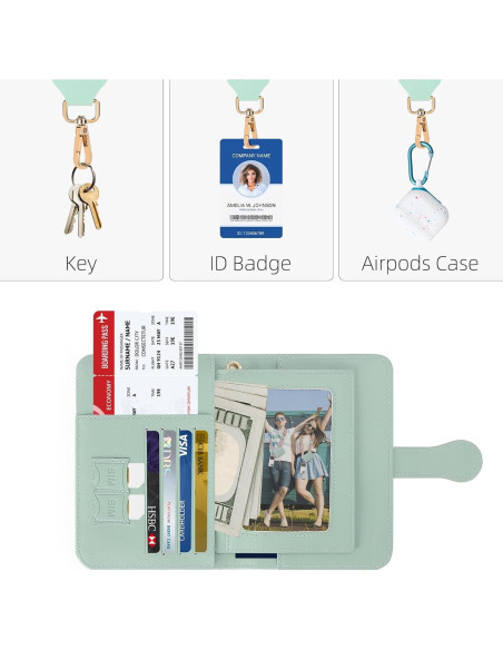 Portapasaportes ZOPPEN Verde con Correa Cruzada y Lanyard