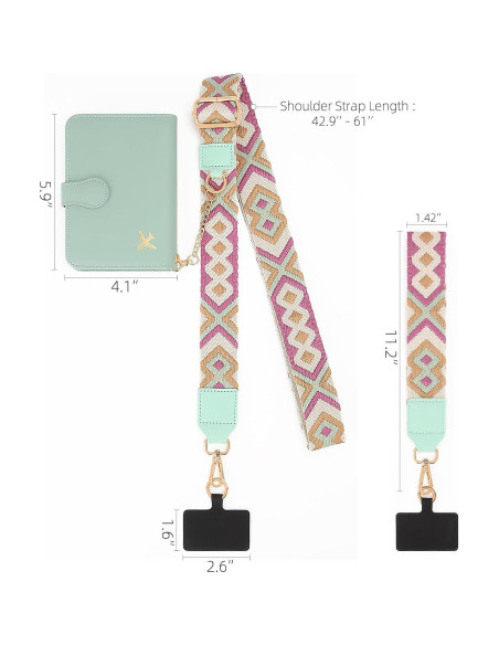 Portapasaportes ZOPPEN Verde con Correa Cruzada y Lanyard