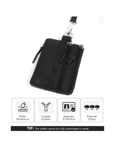 Cartera Pequeña BOSTANTEN RFID Minimalista Negra con Lanyard 2