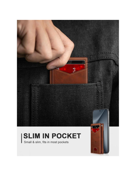 Billetera delgada SEMORID RFID para hombres, 13 tarjetas, roja