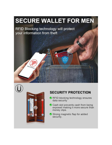 Billetera delgada SEMORID RFID para hombres, 13 tarjetas, roja