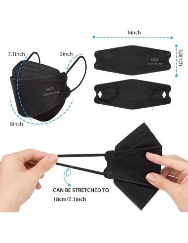 Mascarillas KN95 Borje Adultos 50 Unidades Negra 5 Capas