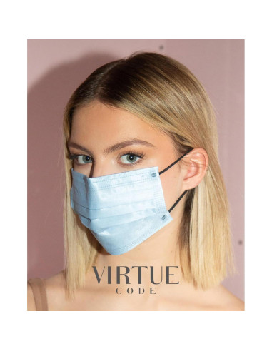 Mascarillas Desechables VIRTUE CODE 3 Capas Suaves 50 Unidades
