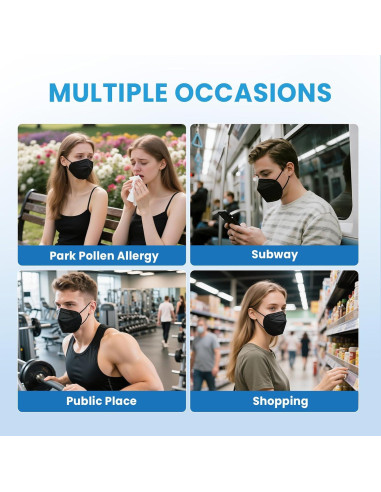 Mascarillas KN95 akgk 50 PCS Negras 5 Capas Transpirables