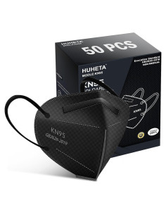Mascarillas KN95 HUHETA 50 Pcs 5 Capas Alta Filtración Negra