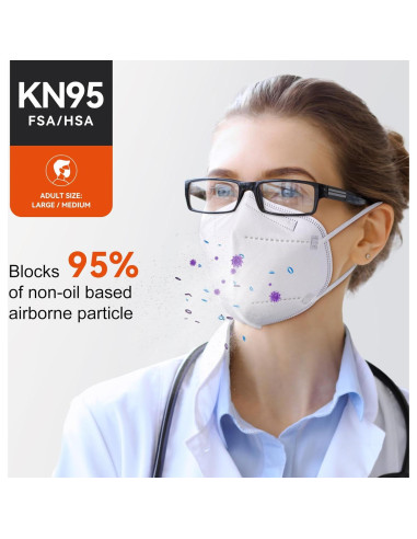 Mascarillas KN95 Desechables Adultos - Paquete 100 Unidades 5 Capas