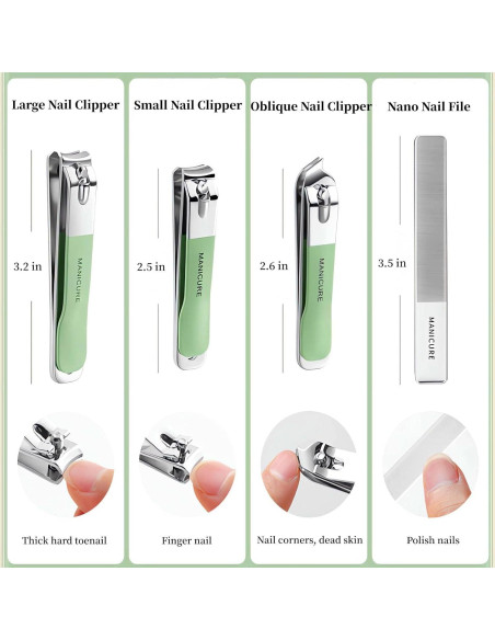 Juego de Manicura 4 Piezas NEMIBAD Acero Inoxidable Verde