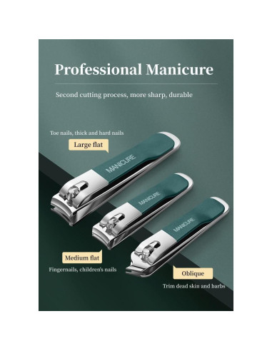 Juego de Manicura 4 Piezas NEMIBAD Acero Inoxidable Verde