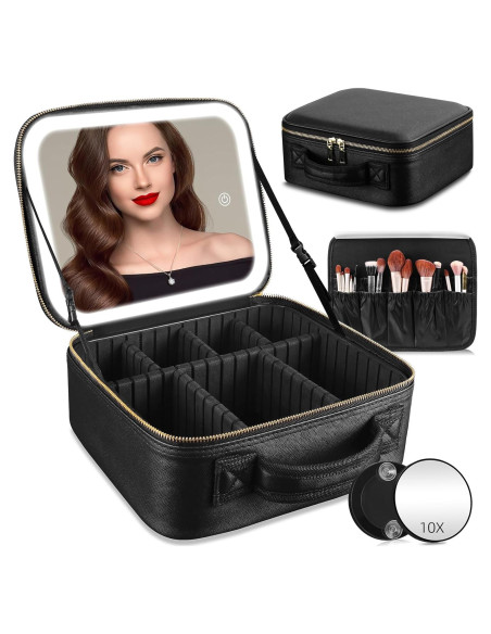 Estuche de Maquillaje RRtide con Espejo LED y Divisores Ajustables