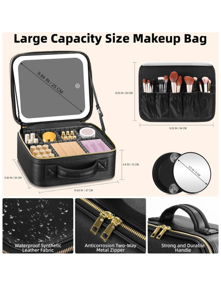 Estuche de Maquillaje RRtide con Espejo LED y Divisores Ajustables