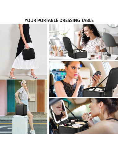 Estuche de Maquillaje RRtide con Espejo LED y Divisores Ajustables