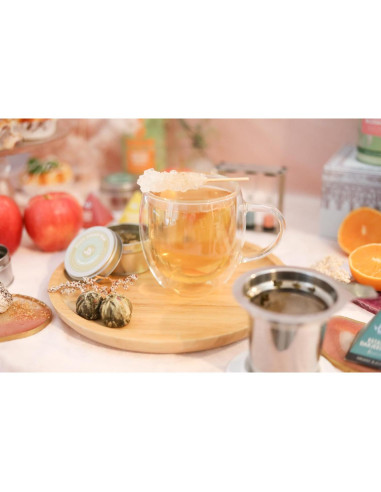 Taza de vidrio borosilicato Teabloom con infusor y tapa 430 mL