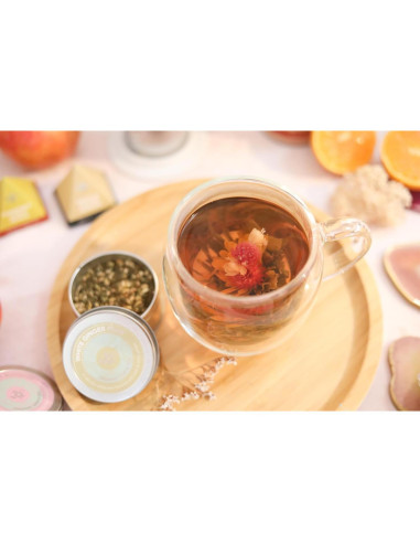 Taza de vidrio borosilicato Teabloom con infusor y tapa 430 mL