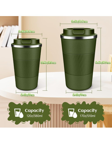 Taza de café aislada BAYTWA 12oz verde a prueba de fugas
