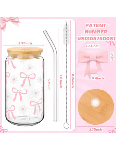 Conjunto 2 Tazas de Vidrio Rosa Skylety 0.47L con Lazo 2