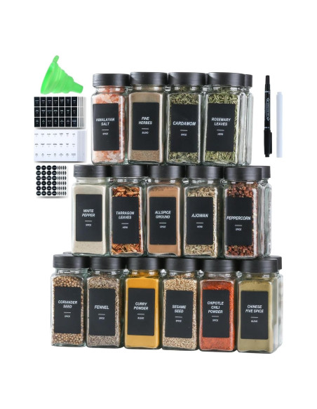 Tarros de Especias de Vidrio JARXSUN 4oz con Etiquetas - 36 Unidades