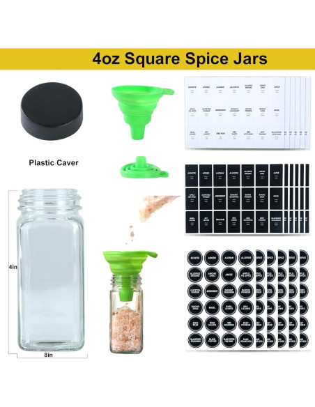 Tarros de Especias de Vidrio JARXSUN 4oz con Etiquetas - 36 Unidades