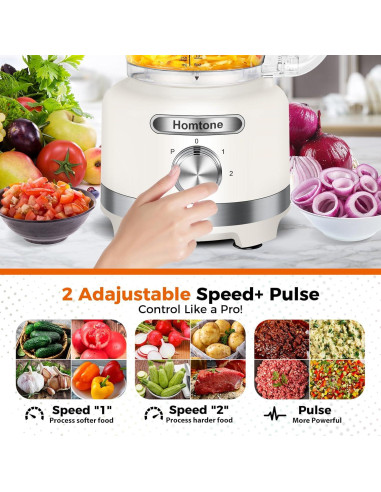 Procesador de Alimentos Homtone 16 Tazas 9 en 1 600W Blanco