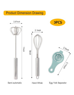 Juego de Batidores de Cocina IQworks - 3 Piezas Acero Inoxidable 2
