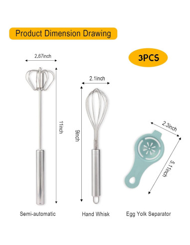 Juego de Batidores de Cocina IQworks - 3 Piezas Acero Inoxidable