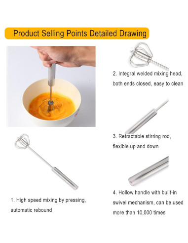 Juego de Batidores de Cocina IQworks - 3 Piezas Acero Inoxidable