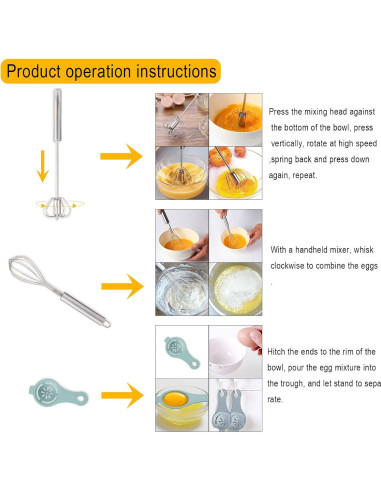 Juego de Batidores de Cocina IQworks - 3 Piezas Acero Inoxidable