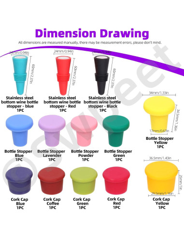 Kit de 13 Tapones de Silicona para Vino Swpeet - Reutilizables