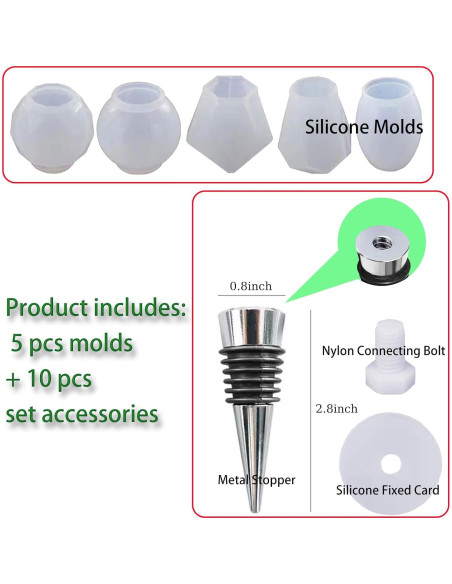 15 Moldes de Silicona para Tapones de Vino Jiofaviu 280g 15 Moldes de Silicona para Tapones de Vino Jiofaviu 280g