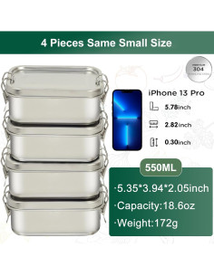 Cajas de Almuerzo Bento de Acero Inoxidable LEEPENK 4 Pcs 550ml 2