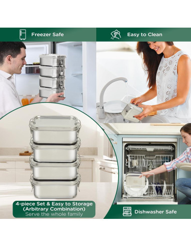 Cajas de Almuerzo Bento de Acero Inoxidable LEEPENK 4 Pcs 550ml