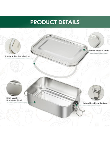 Cajas de Almuerzo Bento de Acero Inoxidable LEEPENK 4 Pcs 550ml