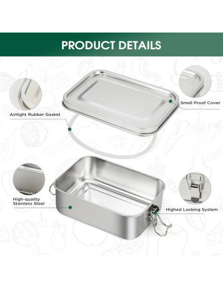 Cajas de Almuerzo Bento de Acero Inoxidable LEEPENK 4 Pcs 550ml