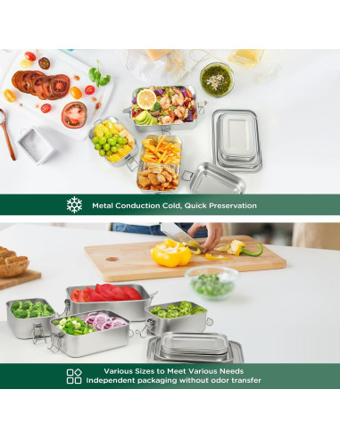 Cajas de Almuerzo Bento de Acero Inoxidable LEEPENK 4 Pcs 550ml