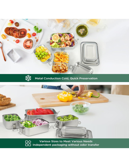 Cajas de Almuerzo Bento de Acero Inoxidable LEEPENK 4 Pcs 550ml