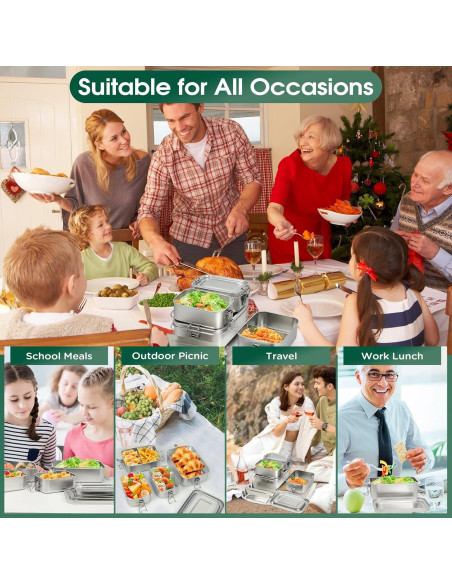 Cajas de Almuerzo Bento de Acero Inoxidable LEEPENK 4 Pcs 550ml