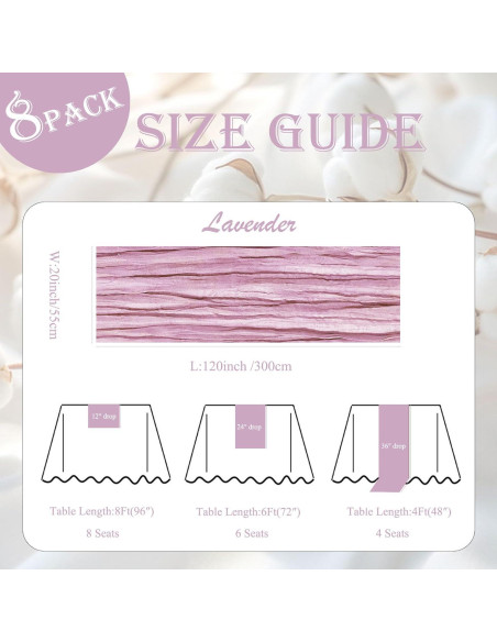 Correr de Mesa de Gasa Lavanda 8 Piezas 300cm Boho