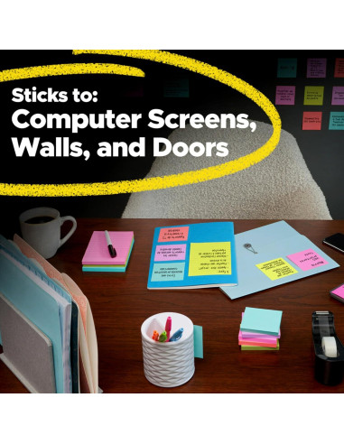 Notas Post-it Súper Adhesivas Multicolor 12 Blocs 90 Hojas
