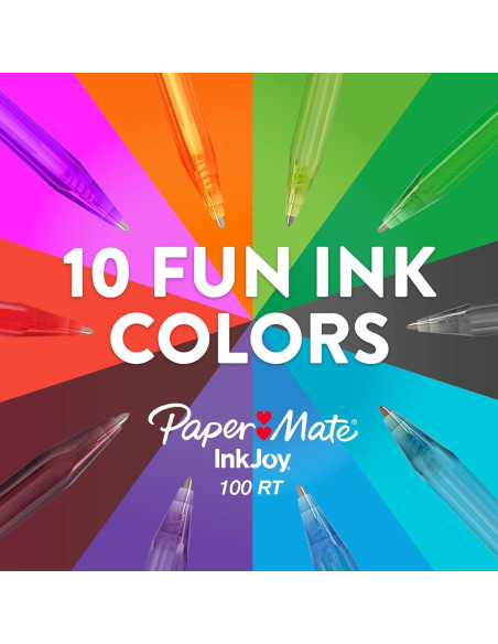Bolígrafos retráctiles Paper Mate InkJoy 100RT, 20 colores