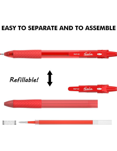 Set de 30 Bolígrafos de Gel Retráctiles Feela Tinta Roja 0.7mm
