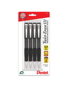 Lápiz Mecánico Pentel Twist-Erase III 0.9mm Negro - Paquete de 4