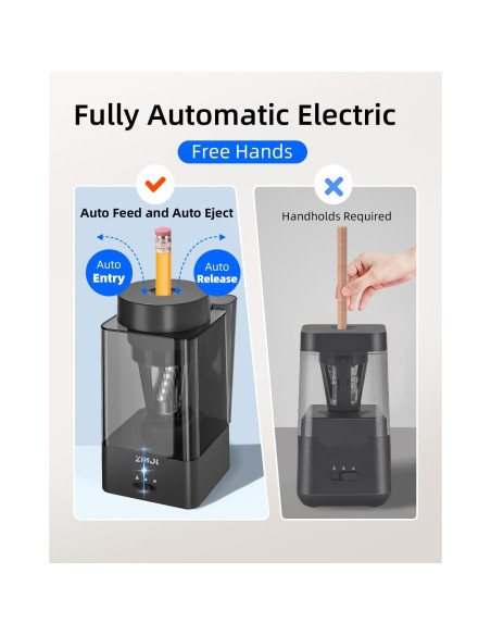 Sacapuntas Eléctrico Automático Zmol Negro 6-12mm Recargable