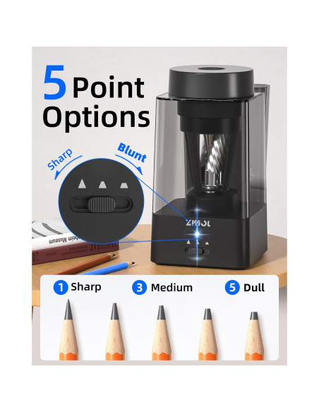 Sacapuntas Eléctrico Automático Zmol Negro 6-12mm Recargable