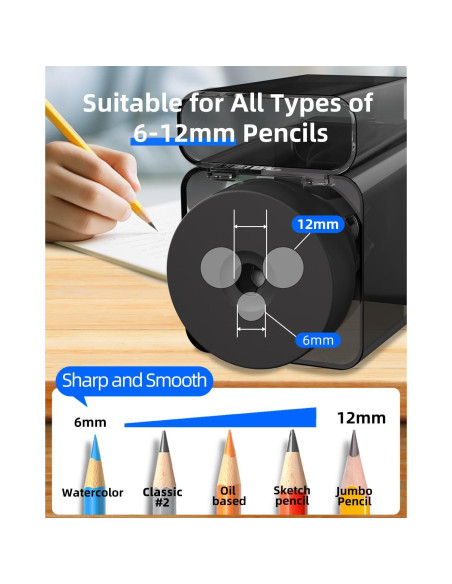 Sacapuntas Eléctrico Automático Zmol Negro 6-12mm Recargable