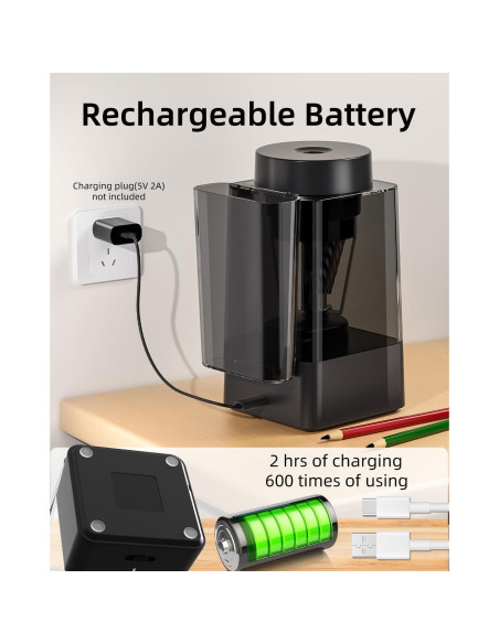 Sacapuntas Eléctrico Automático Zmol Negro 6-12mm Recargable