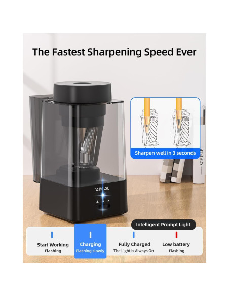Sacapuntas Eléctrico Automático Zmol Negro 6-12mm Recargable