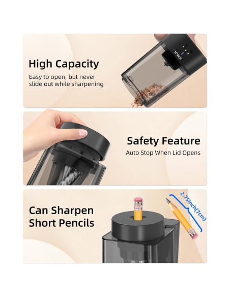 Sacapuntas Eléctrico Automático Zmol Negro 6-12mm Recargable